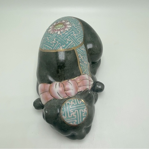 Vintage Asian Katami Cloisonné Hand Painted Sleepy Cat Blue/Pink/Gold - Picture 2 of 9